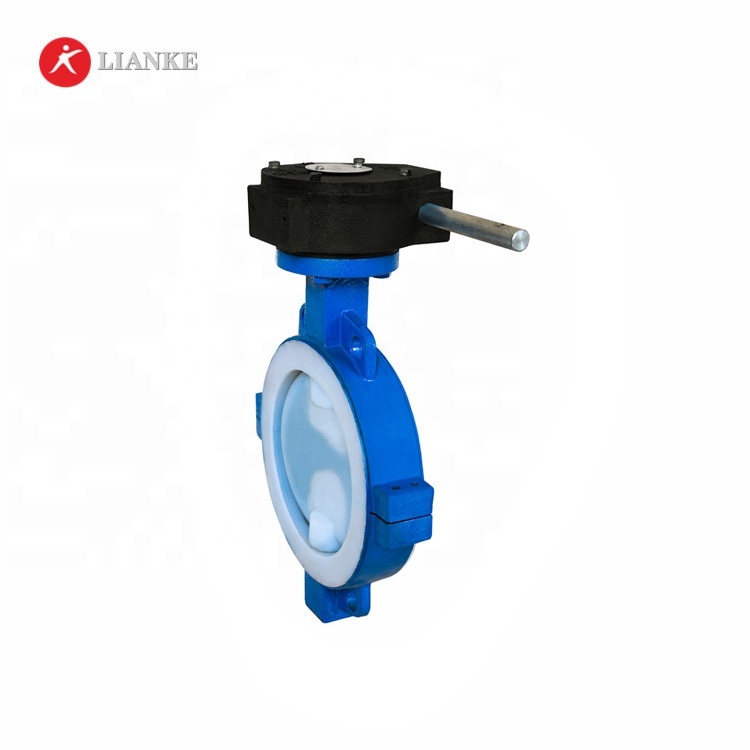 worm gear operated wafer cast steel PTFE lined butterfly valve