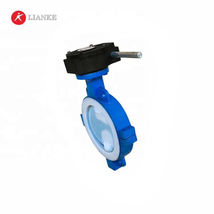 worm gear operated wafer cast steel PTFE lined butterfly valve